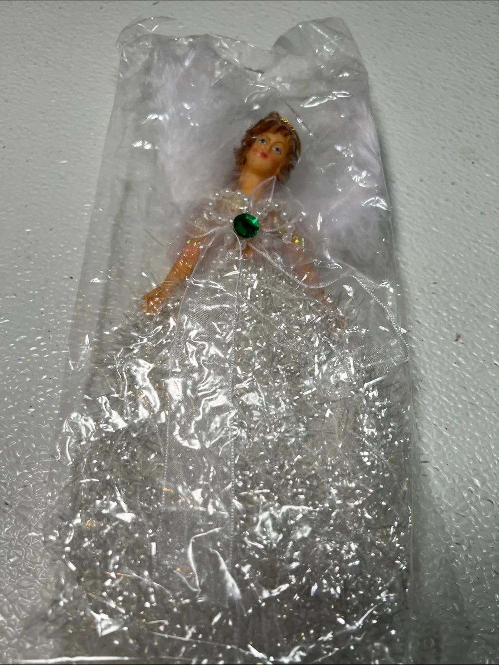 Vintage White Feathers Christmas Angel Birthstone Ornament May
